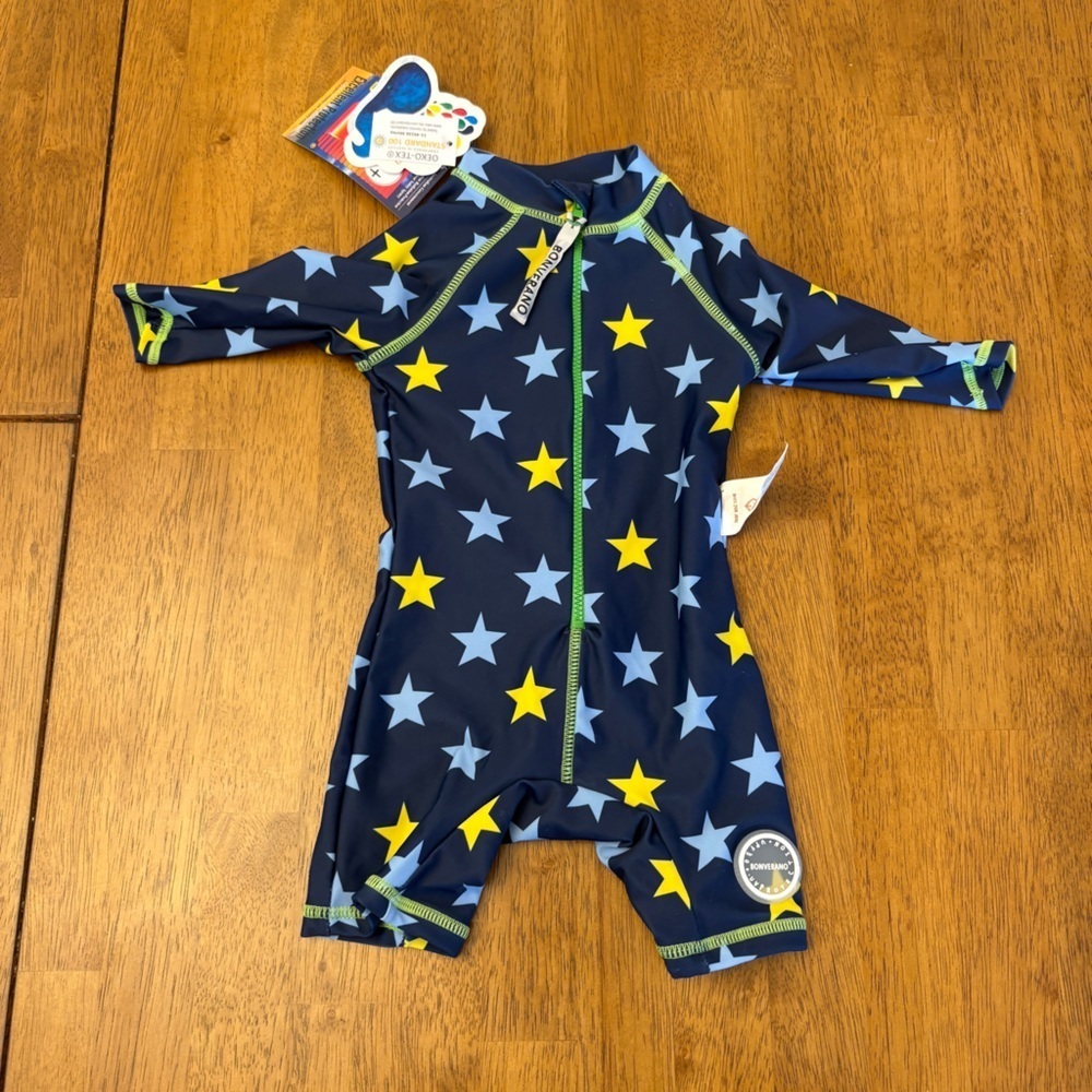 Bonverano Baby Rashguard Swim Star Print Swimsuit NEW 3-6 months SPF UV protect